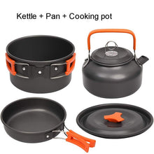 Load image into Gallery viewer, Camping Cookware Kit Outdoor Aluminum Cooking Set Water Kettle Pan Pot Travelling Hiking Picnic BBQ Tableware Equipment