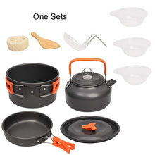Load image into Gallery viewer, Camping Cookware Kit Outdoor Aluminum Cooking Set Water Kettle Pan Pot Travelling Hiking Picnic BBQ Tableware Equipment