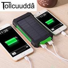 Load image into Gallery viewer, Waterproof 10000Mah Solar Power Bank Solar Charger Dual USB Power Bank with LED Light for iPhone 6 Plus Xiaomi Mobile Phone
