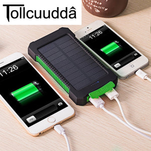 Waterproof 10000Mah Solar Power Bank Solar Charger Dual USB Power Bank with LED Light for iPhone 6 Plus Xiaomi Mobile Phone